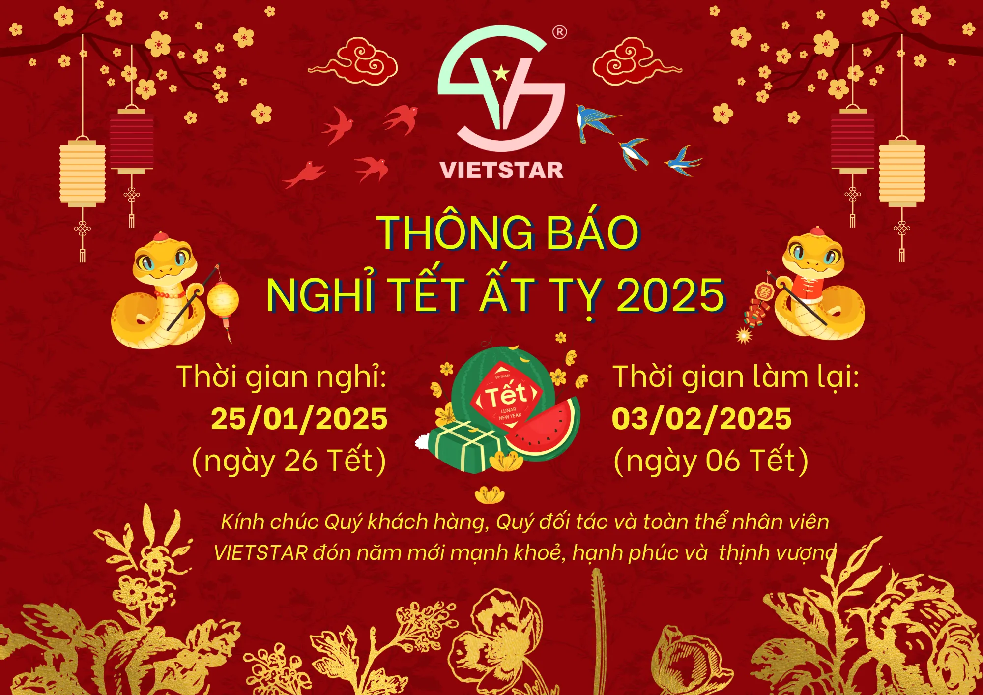 THÔNG BÁO NGHỈ TẾT ẤT TỴ 2025