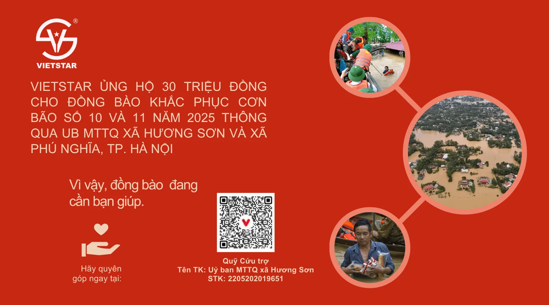 VIETSTAR ỦNG HỘ 30 TRIỆU ĐỒNG HỖ TRỢ ĐỒNG BÀO BỊ ẢNH HƯỞNG BỞI BÃO SỐ 10 VÀ BÃO SỐ 11 NĂM 2025