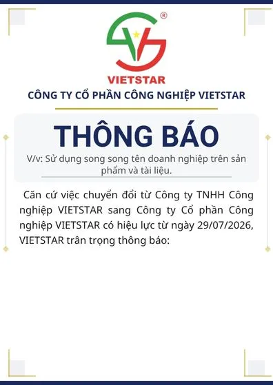 VIETSTAR THÔNG BÁO SỬ DỤNG SONG SONG TÊN DOANH NGHIỆP TRÊN SẢN PHẨM VÀ TÀI LIỆU